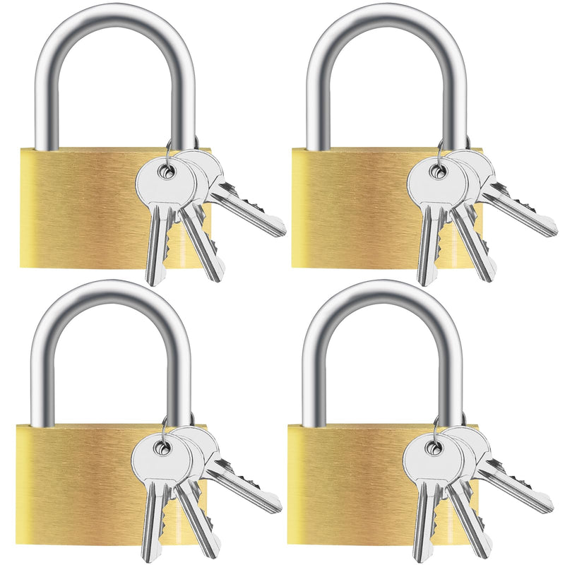 4pcs Solid Brass Padlock with Key, Small Pad Lock with Key, Padlocks with 12 Same Key, Storage Lock Shackle for Locker Outdoor Indoor Use