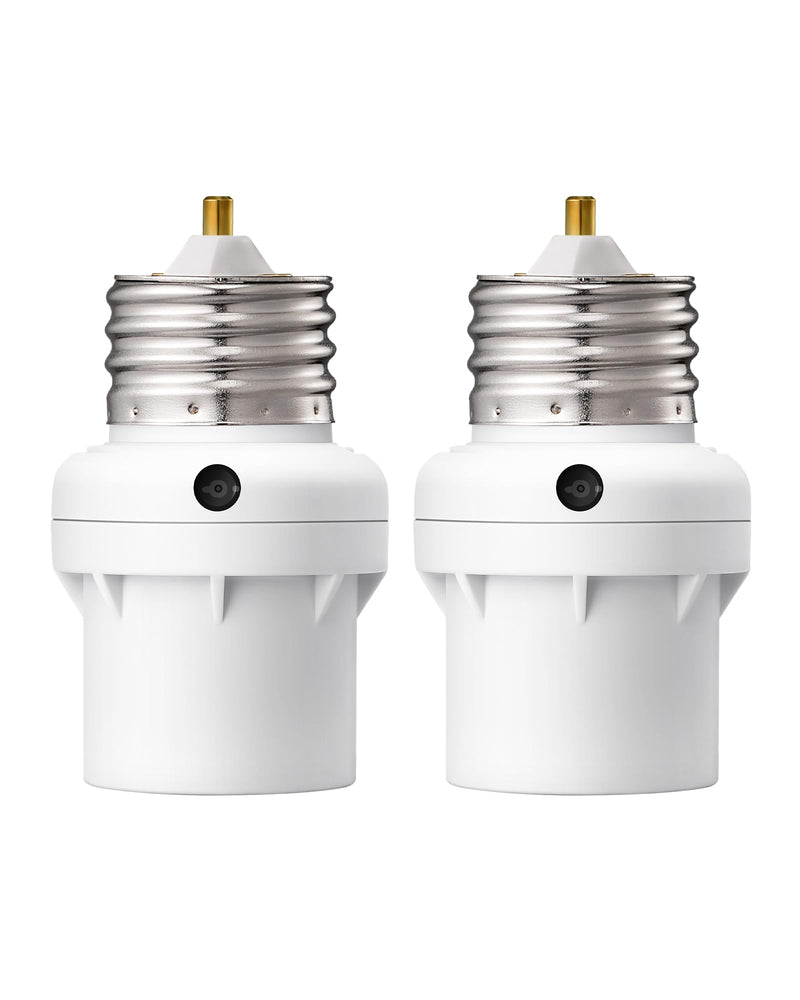 DEWENWILS Light Sensor Socket, Dusk to Dawn Light Socket Adapter, 360° Sensor Rotation, E26/E27 Light Bulb Sockets for Porch Light, Wall Light, Compatible with LED/INC/CFL/Halogen Bulbs, 2 Pack White