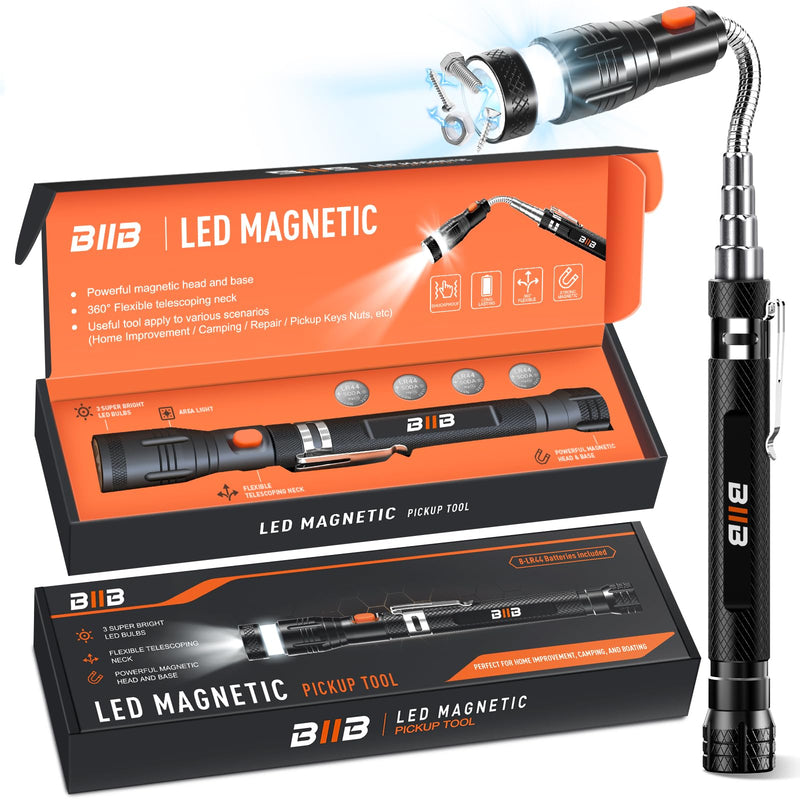 BIIB Gifts for Men, Extendable Telescoping Magnetic Pickup Tools, Mens Gifts for Dad Him Husband Grandpa, Dad Gifts for Men Who Have Everything, Birthday Gifts for Men, Unique Gadgets Tools for Men Jet Black
