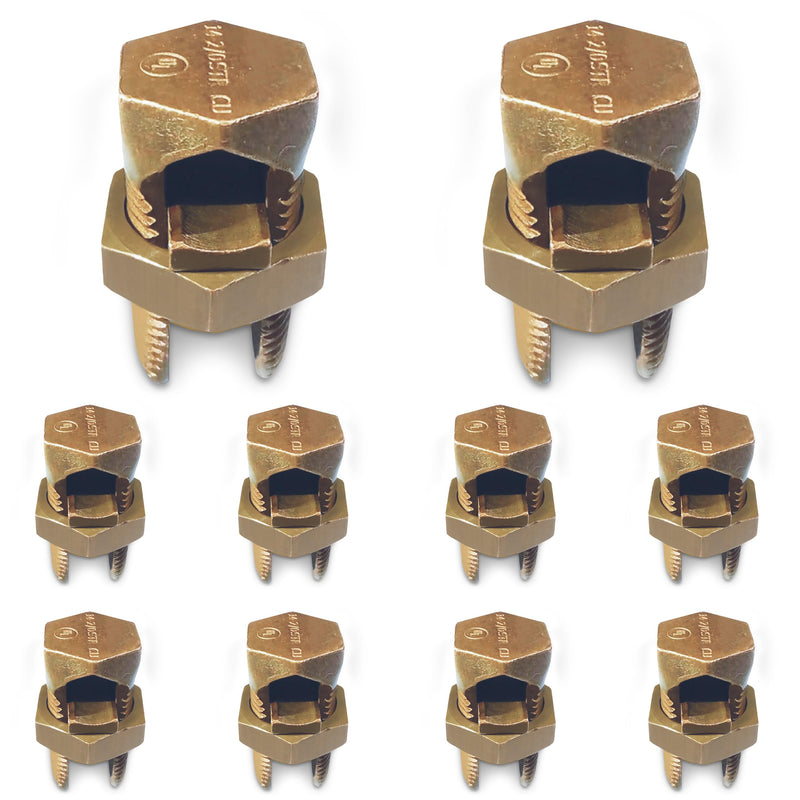 OHLECTRIC High Conductivity Hex Head Copper Split Bolt Connectors for Direct Burial - Wire Size 3 AWG, Perfect for Contractors and Electricians- OL-45519, Pack of 10
