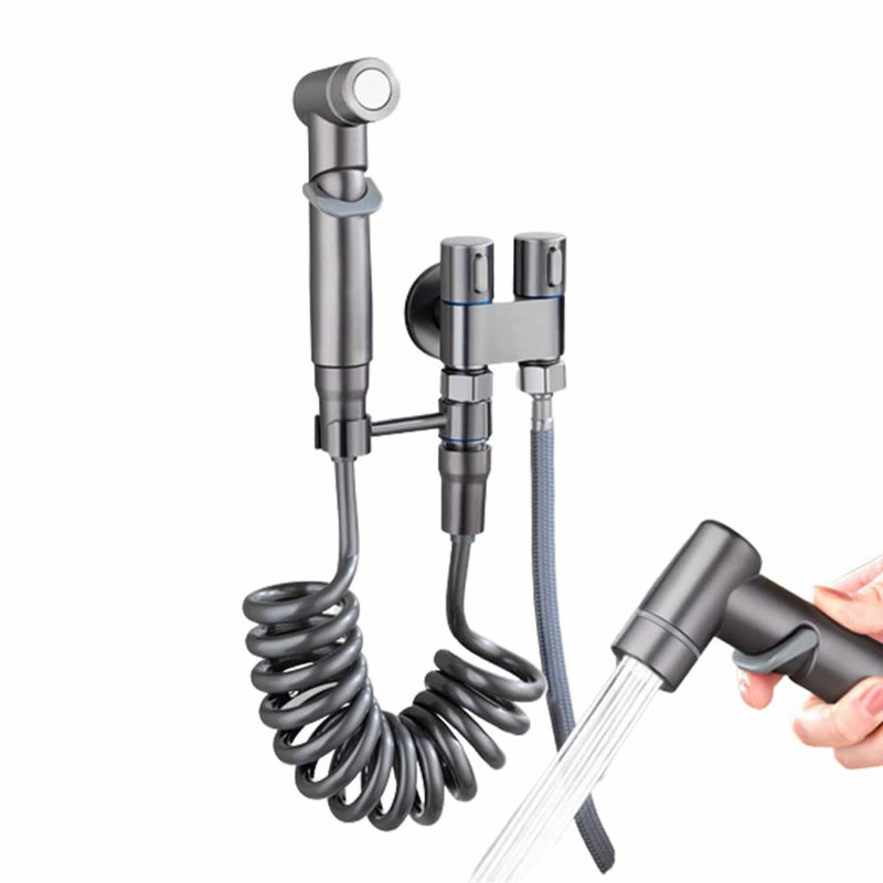 1-In-2-Out Dual Control Valve, Bathroom Faucet Double Handle Dual Control, Dual Control Valve for Bidet and Shower (Dual Control Valve with Faucet,Gray)