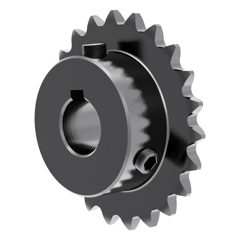 20 Tooth Roller Chain Sprocket B Type Hardened Teeth, 25 Chain Sigle Strand 1/4-Inch Pitch, 1/2" Bore Black Oxide C45 Carbon Steel, Keyway with Fasten Screws for 04C Chain 20T/12.7(5x2.3)mm keyway