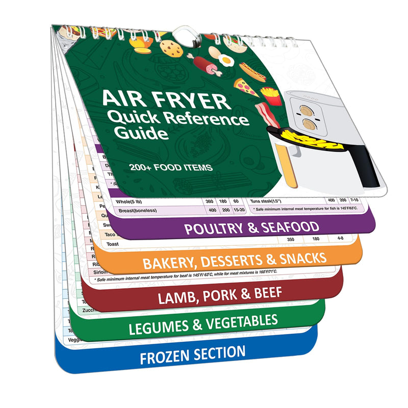 𝑶𝒗𝒆𝒓 200 𝑭𝒐𝒐𝒅𝒔 Air Fryer Cheat Sheet Magnets Cooking Guide Booklet, Air Fryer Cooking Guide Magnetic Cookbook, Air Fryer Magnetic Cheat Sheet Set(Air Fryer Accessories) Green