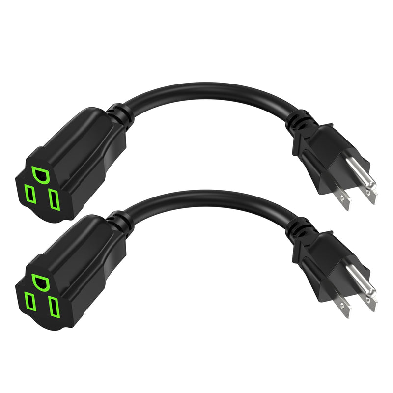 Power Extension Cord 0.5FT/6Inch(2 Pack), Short 3 Prong Electric Extension Cable Outlet Saver, Single Outlet, Heavy Duty, Waterproof, Flexible, 16 AWG, 13A 125V, Extender Wires with 15 Cable Ties 0.5 FT 2 PACK
