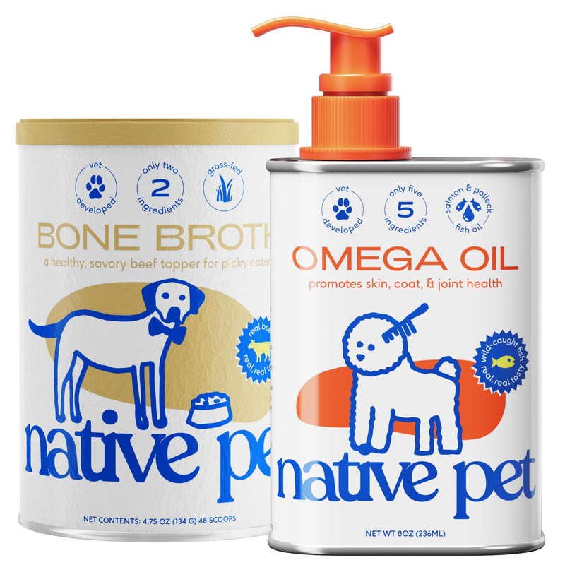 Native Pet Omega Oil for Dogs (8 oz.) & Beef Bone Broth for Dogs (4.75 oz.) - Made with Wild Alaskan Salmon Oil for Dogs - EPA DHA and Dog Bone Broth Powder Food Topper for Picky Eater - PawsPlanet Australia
