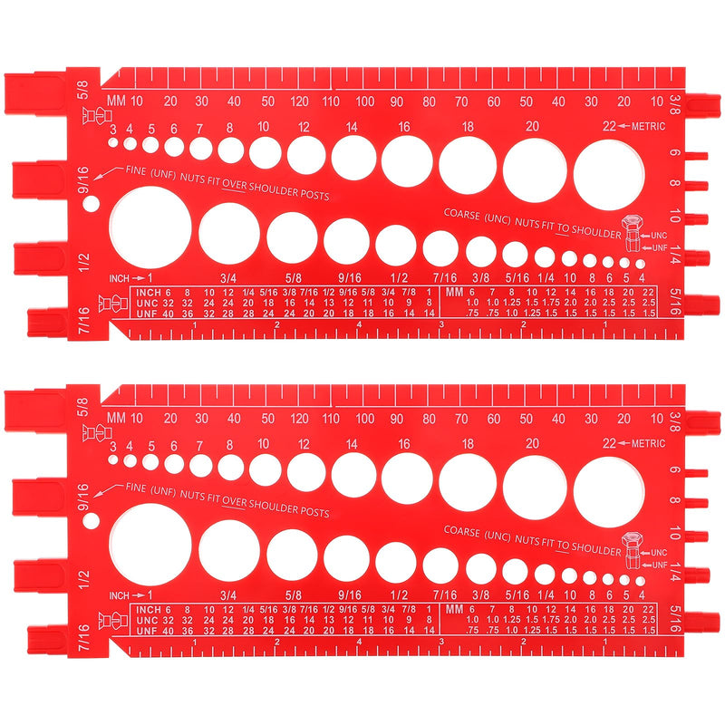 Hoteam 2 Pieces Nut Bolt Thread Gauge Checker Plastic Bolt Size and Thread Gauge Bolt Nut Thread Measure Gauge Bolt and Nut Identifier Gauge Bolt Gauge with Inch and Centimeter Ruler(Red) Red
