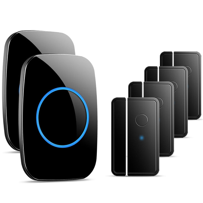 Door Chime When Door Opens, FullHouse Door Sensor Wireless Entry Alarm with 1000ft Range, 60 Chimes and 5 Volume Levels for Business/Store/Home/Office 4 Sensor + 2 Receiver Black