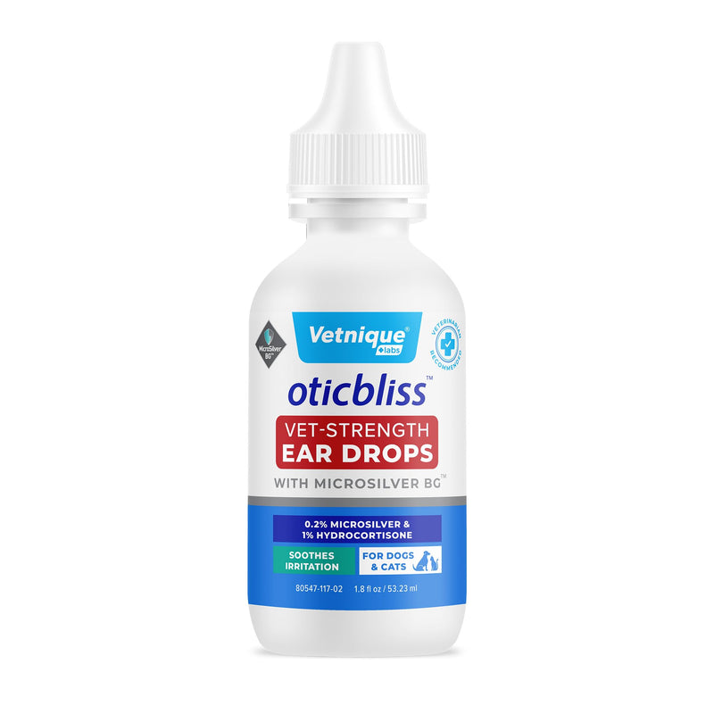Vetnique Oticbliss Cat & Dog Ear Infection Treatment Drops - with 1% Hydrocortisone & MicroSilver BG for Dog Yeast Ear Infections - Vet Recommended Cat & Dog Ear Cleaner for Itchy Ear Relief MicroSilver Drops 1.8oz - PawsPlanet Australia