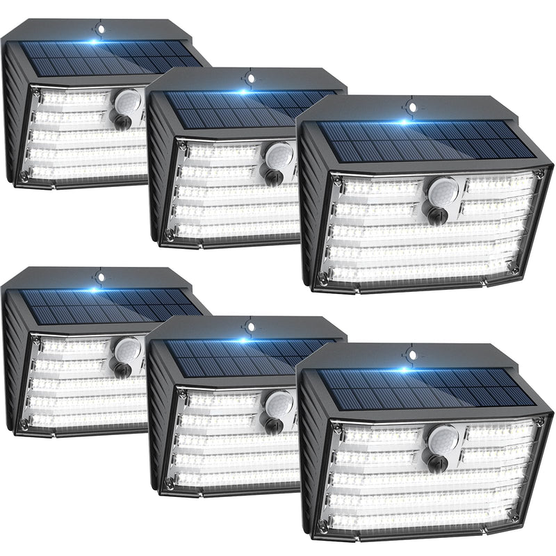 Solar Motion Lights Outdoor, Ultra Bright Solar Fence Lights with Motion Sensor, IP65 Waterproof Security Light 3 Modes, 270° Lighting Angle, Wall Lights for Deck Patio Fence Garage Door (6 Packs) Cool White 6 Pack