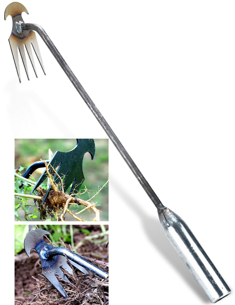 TOYPOPOR New Weeding Artifact Uprooting Weeding Tool, 16" Weed Puller, 4 Teeth Manganese Steel Forged Hand Pulling Weeder for Garden Yard Farm Weed Removal 4 Teeth Weeder