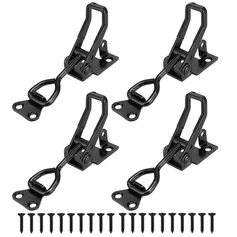 E-TING 4Pack Toggle Clamp Latch 397Lbs Holding Capacity 4002 Pull Latch Clamps Black Adjustable Quick Release Hasp Clamps for Smoker Cabinet Boxes Case Trunk Jig, Metal Toggle Latch Catch Set 4002（4pack）