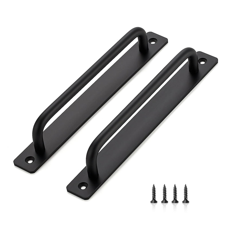 Ravinte Barn Door Handles 2 Pack Sliding Door Handle 7.5" Hole Center Barn Hardware Black Cabinet Hardware with Plate for Sliding Closet Zinc Alloy 7.5 In Hole Centers