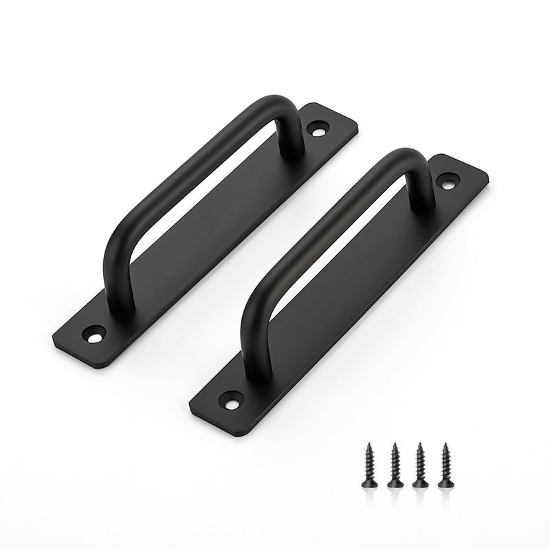 Ravinte Barn Door Handles 2 Pack Sliding Door Handle 5" Hole Center Barn Door Handles Black Cabinet Handles Door Pull Handle Zinc Alloy Door Pulls with Plate for Sliding Closet Door Handle 5 In Hole Centers