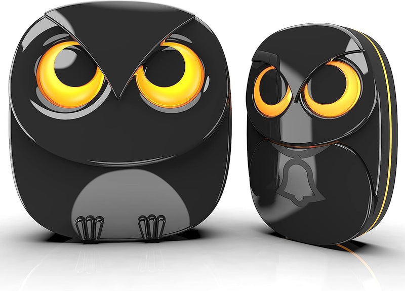 Wireless Doorbell, Cute Owl Doorbell Weatherproof IP55 Outdoor Remote Push Button- 1000 Feet Long Wireless Range, 1 Receiver + 1 Transmitter, Black 1 Receiver + 1 Transmitter - Black