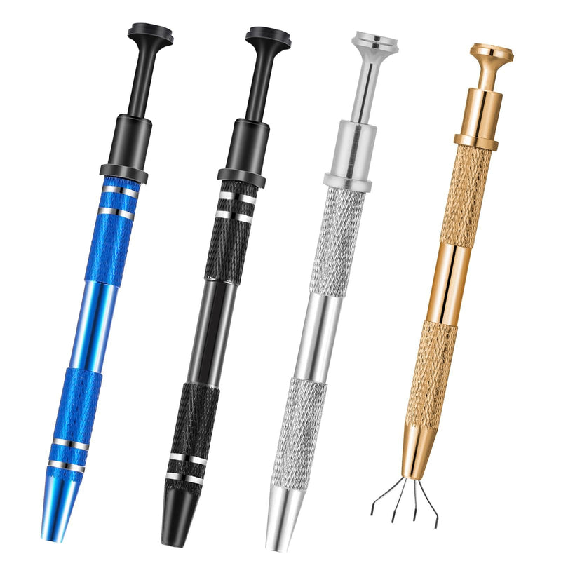 4Pcs 4 Prongs Jeweler's Pick Up Tool, Stainless Steel Piercing Ball Grabber Tool,4-Claw Pick up Tool for Small Parts Grabber Pick Up Tool for IC Chip Electronic Components Nails Clamping