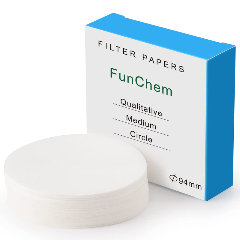 Qualitative Filter Paper Circles, 94 mm Diameter Cellulose Lab Filter Paper, 20 Micron Particle Retention, Medium Flow Filtration Speed, Pack of 100
