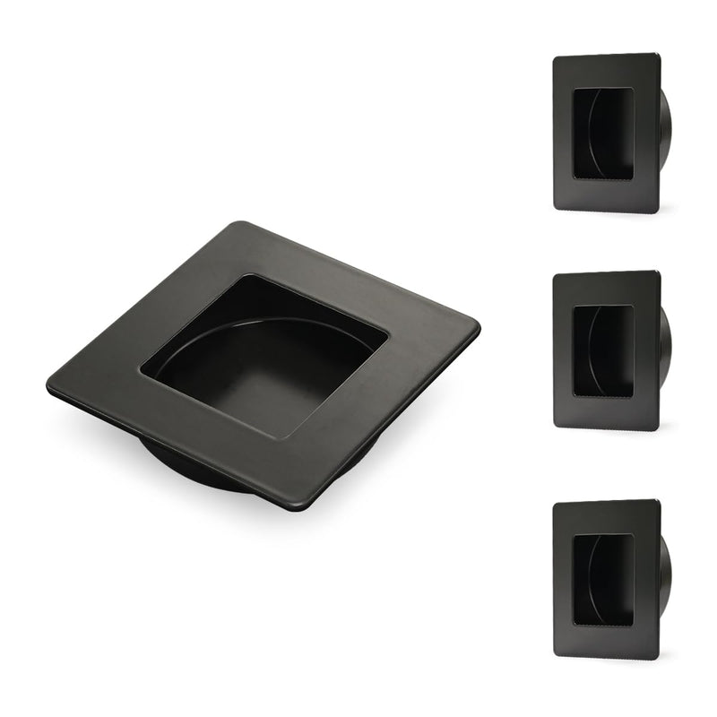 HOMOTEK Stainless Steel Flush Handles, 2-3/4 Inch Square Recessed Sliding Closet Door Finger Pulls, Inner Dia 2-1/8 Inch (54mm), Black, 4 Pack