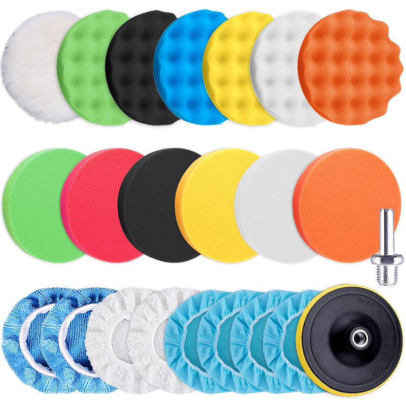 SIQUK 23 Pieces 7 Inch Buffing Pads Car Polisher Bonnets Foam Polishing Pad Kit Wax Buffer Polish Pads Car Buffer Attachment for Drill