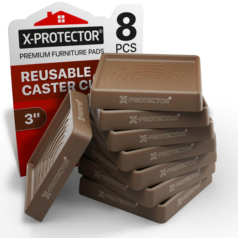 Furniture Cups X-PROTECTOR – 3" Caster Cups 8 PCS – Premium Furniture Coasters – Ideal Bed Stoppers – Non Skid Furniture Pads with a Perfect Design – Rubber Furniture Pads - Protect Any Flooring! 8 PCS 3" Brown