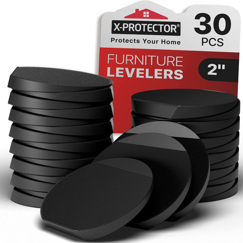 X-Protector Furniture Levelers - 30 PCS 2" - Black Rubber Shims for Leveling - Multi-Purpose Furniture Leveling Feet to Prevent Furniture from Wobbling - Good for All Kinds of Furniture! 30 PCS Black