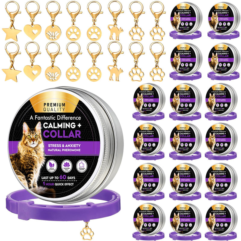 Silkfly 16 Pcs Calming Collar for Cats with 16 Gold Lobster Clasp and 16 Pendants, Adjustable Cat Pheromone Collar Purple Calming Collar for Cats Anxiety and Stress Relief Cat Stop Meowing, 15 Inch - PawsPlanet Australia