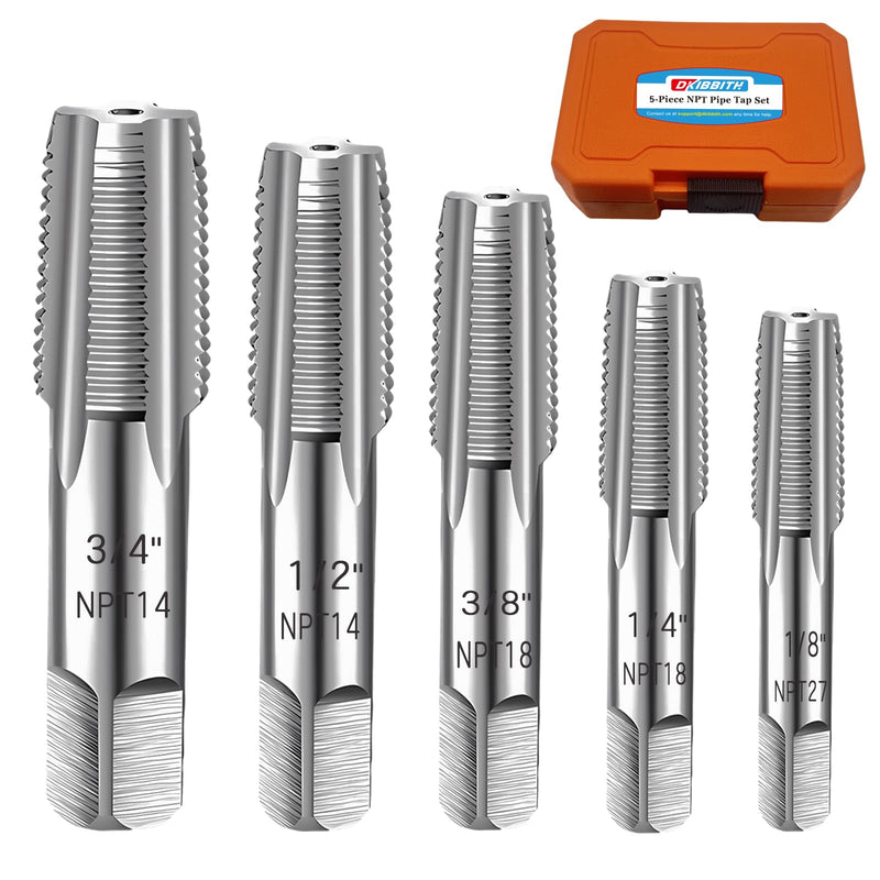 5-Piece NPT Pipe Tap Set, 1/8", 1/4", 3/8", 1/2", 3/4" ¾” NPT Tap Set Carbon Steel Hand Threading Plumbing Tap Set for Accurate Threads, Assorted Plumbers Mechanics DIY Thread cutting tools 5 pcs NPT Taps 1/8" 1/4" 3/8" 1/2" 3/4"