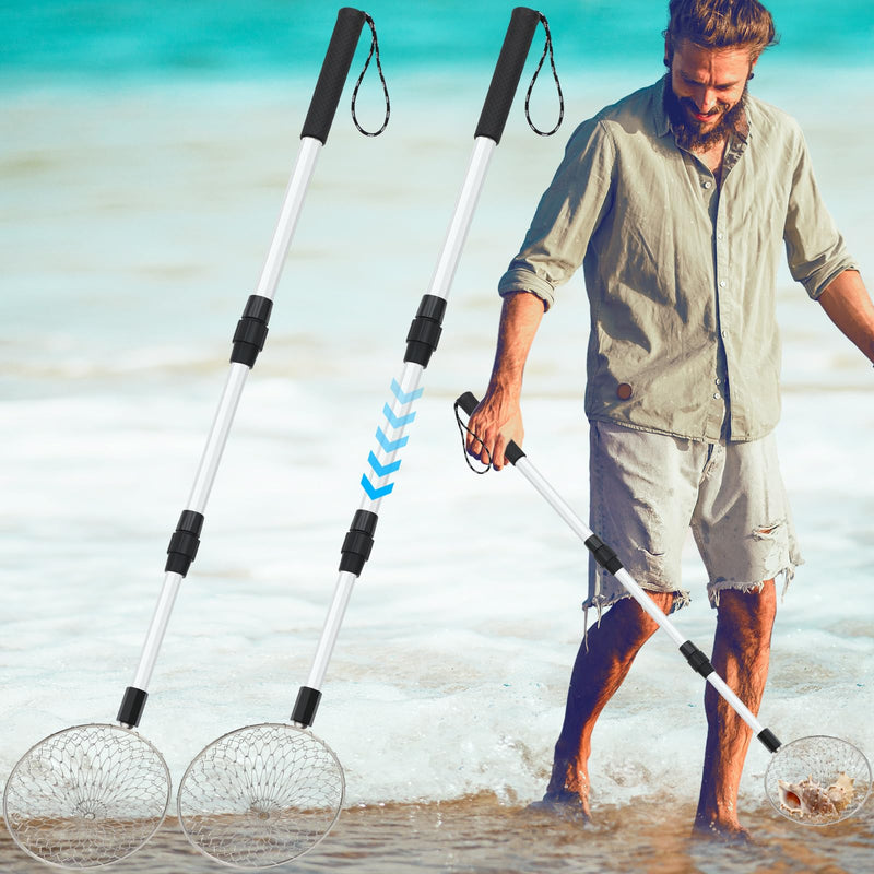 Roshtia 2 Pcs Sand Sifter for The Beach, 22"-33"/17"-36" Shell Scooper Adjustable Beach Shark Tooth Sifter Sand Shovel with Retractable Long Handle for Picking Collecting(5.5", 22"-33" Handle) 5.5", 22"-33" Handle