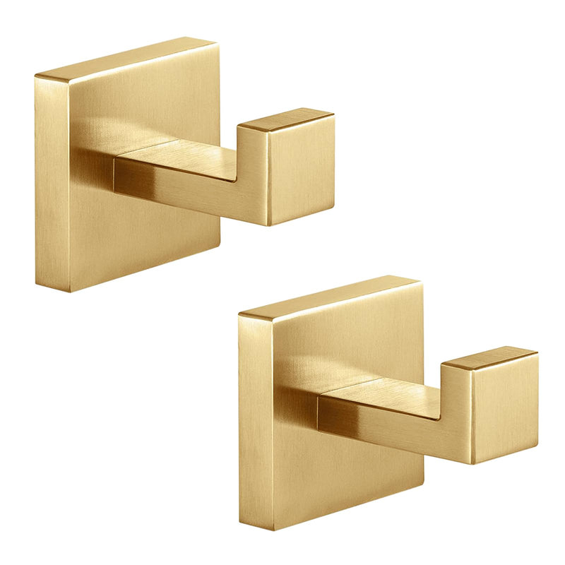 Towel Hooks Robe Hook Coat Hook Stainless Steel Heavy Duty Bathrooms Square Hooks Wall Mounted for Bathroom Kitchen Bedroom Brushed Gold 2 Pack