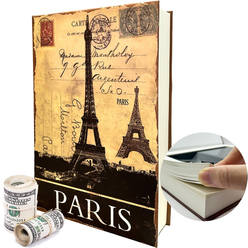 Genuine Paper Transfer Book Safe: Secret Hidden Safe, Combination Lock Included - Metal Safe Box and Protect Your Valuables Inside an Authentic Paper Book, 8.7"×6"×1.8" (Paris) Paris