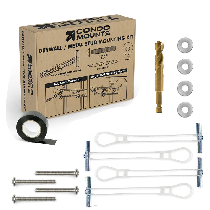 CondoMounts MSK9010 Steel Stud TV Mounting Kit | Wall Mount VESA Mount Screws, Anchors & Titanium Drill Bit | Heavy Duty TV Mounting Hardware Kit Supports 200lbs 4 Anchors