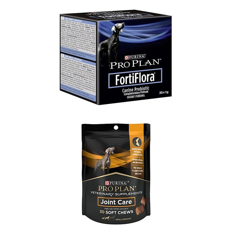Bundle of Purina Pro Plan Veterinary Supplements FortiFlora Dog Probiotic Supplement - 30 ct. Boxes + Purina Pro Plan Veterinary Supplements Joint Care for Small Breed Dogs Hip and Joint 30ct - PawsPlanet Australia