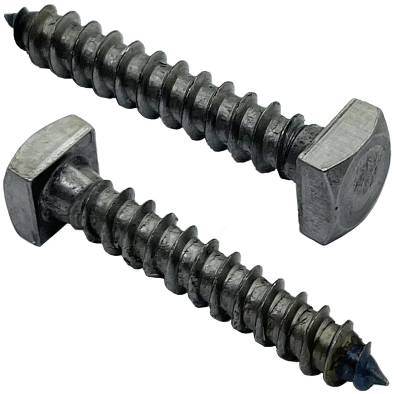 ¼” x 1.5” - Rustic Square Head Lag Wood Screws – Decorative Antique Metallic Square Drive Lag Bolts – Bare Metal - ¼ in x 1 ½ in - for Hinges, Cabinets & Doors (25, Screws) 25