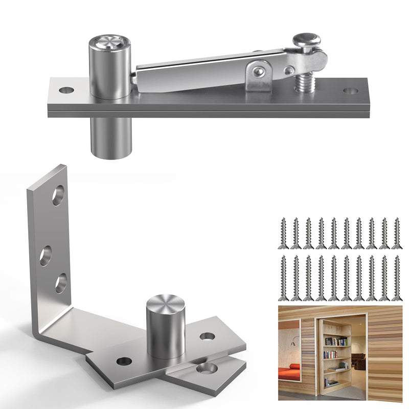 Pivot Hinge, Heavy Duty Pivot Door Hardware for Hidden Door Bookcase Hidden Door Hinge for Wood Secret Door 180 Degree Rotation Stainless Steel Invisible Pivot Hinge System - L Shape