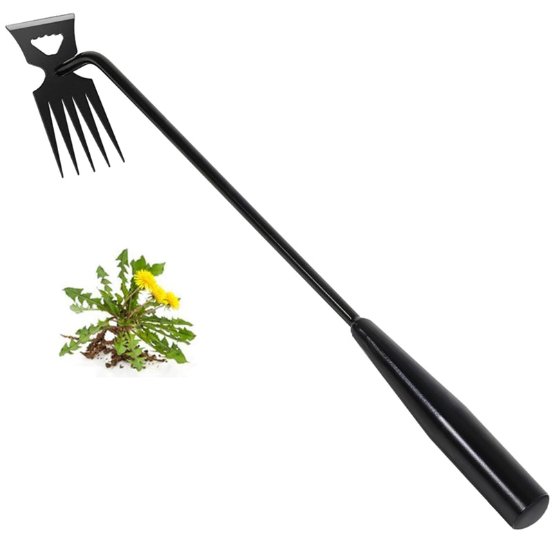 Weed Removal Tool, 2024 New Garden Weeding Tools Manganese Steel Hand Weeder Tool with Handle, 5 Teethes Dual Purpose Manual Weeders Tool Weed Pulling Tool for Garden (Black) Black