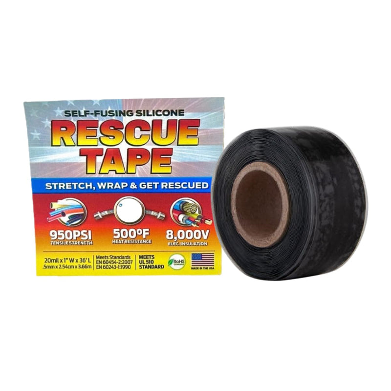 Bond It Rescue Tape, Self-Fusing Silicone Tape, Emergency Plumbing Pipe & Radiator Hose Repair, Electrical Insulation, Waterproof, 950PSI, 1" Width x 36' Length x 0.02" Thick, Made in USA, Black Black (36'L)
