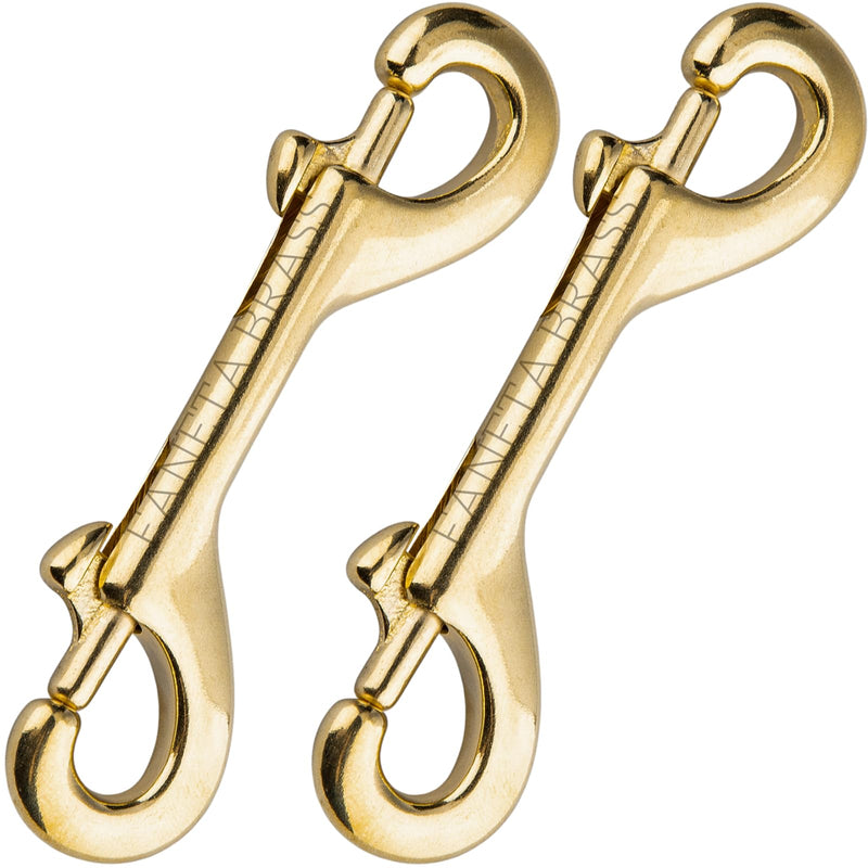 Solid Brass Double Ended Bolt Snap Hook, Marine Grade Double End Scuba Diving Clips, Heavy Duty Trigger Chain Clip Key Holder for Pet Feed Bucket Hammock Horse Tack (2-Pack) (100mm) 100mm