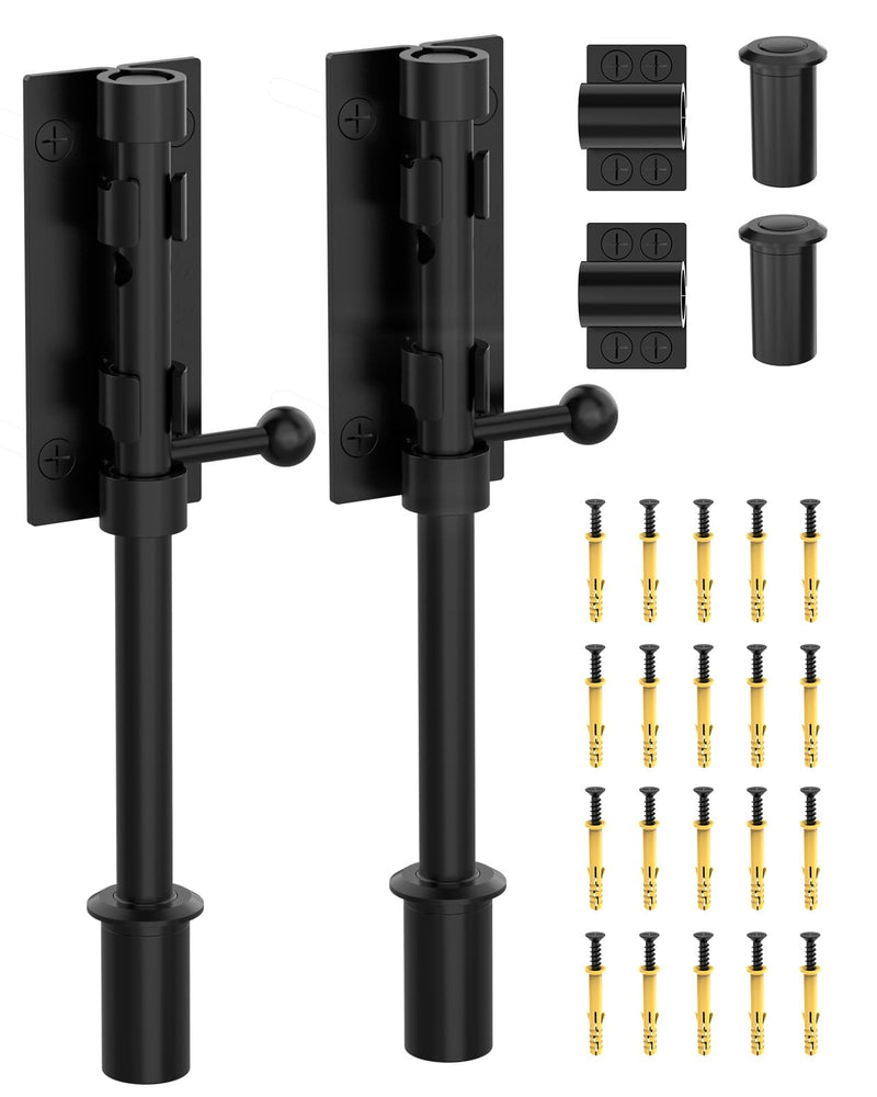 7.7" Barrel Bolt Latch, Heavy Duty Slide Bolt Gate Latch, 304 Stainless Steel Thickened Metal Gate Locks for Outdoor Fence, Shed, Wooden Gate, Barn, Patio, Courtyard (Black - 2pcs) Black - 2pcs