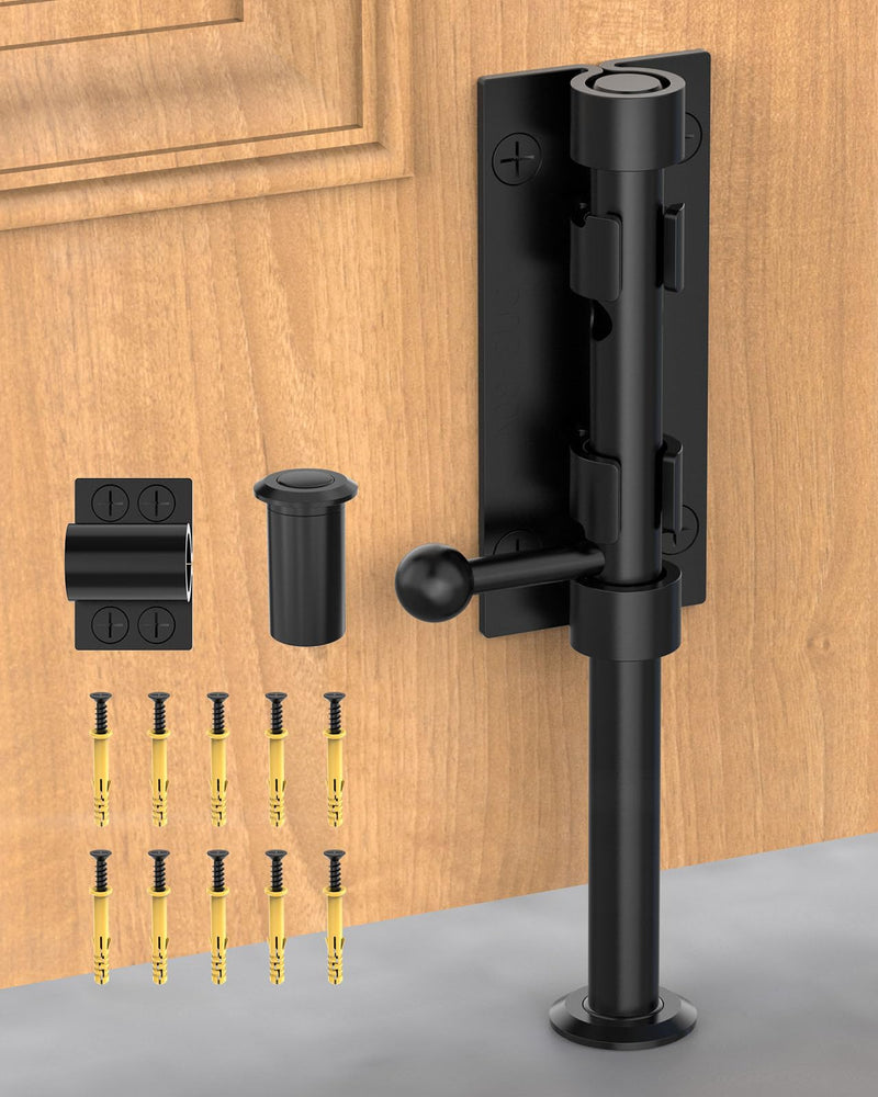 7.7" Barrel Bolt Latch, Heavy Duty Slide Bolt Gate Latch, SUS304 Stainless Steel Thickened Metal Gate Locks for Outdoor Fence, Shed, Wooden Gate, Barn, Patio, Courtyard (Black - 1pc) Black - 1pc