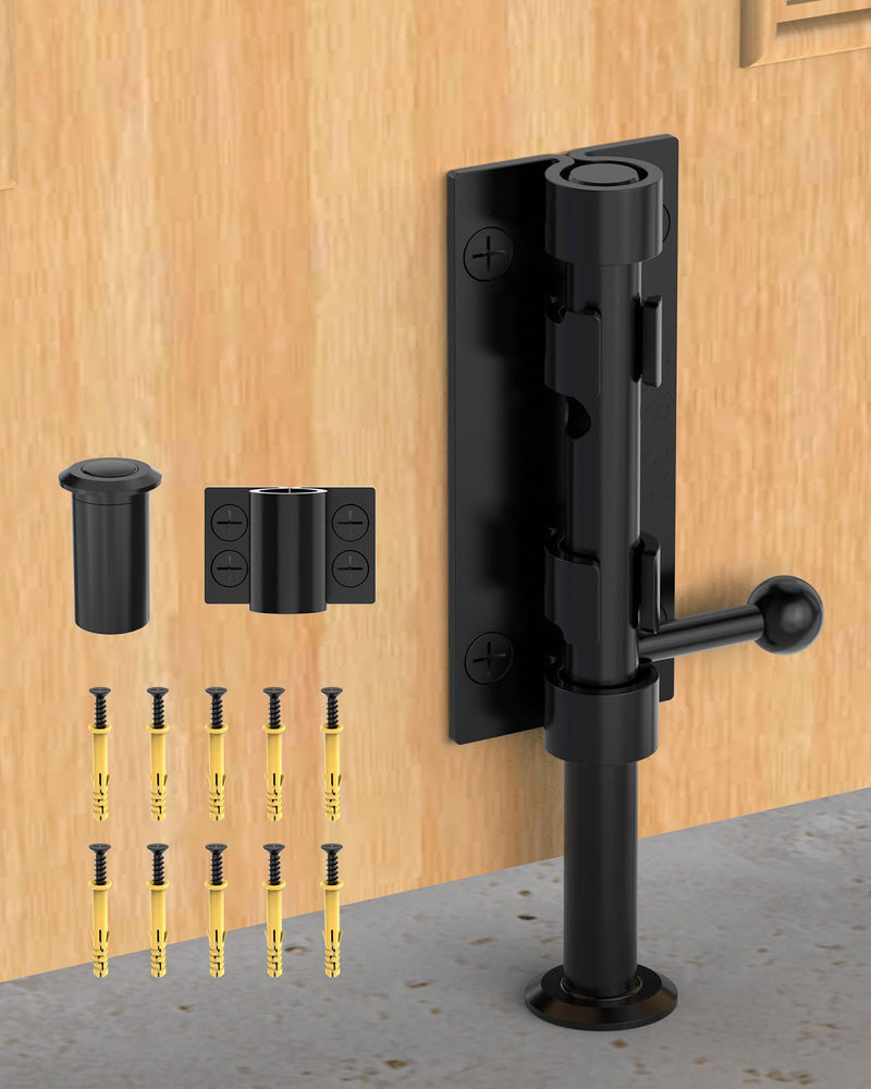 Barrel Bolt Latch, 6" Shed Door Latch, Heavy Duty Slide Bolt Gate Latch, Hardware Gate Drop Rod Bolt Lock for Barn Door, Wooden Fence, Courtyard, Backyard, Outdoor (Black - 1pc) Black - 1pc