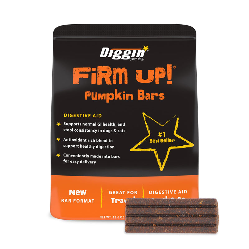 Diggin' Your Dog Firm Up Bars for Dogs & Cats, 100% Made in USA, Pumpkin Powder Bars for Dogs, Digestive Support, Apple Pectin, Fiber, Healthy Stool, 6 Count - PawsPlanet Australia