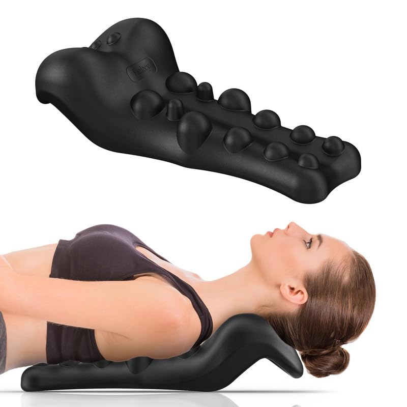 Neck and Shoulder Relaxer with Upper Back Massage Point, Cervical Traction Device Neck Stretcher for TMJ Pain Relief and Cervical Spine Alignment Chiropractic Pillow (Black) Black