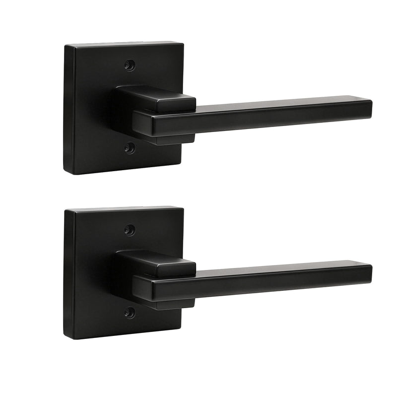 Orger 2 Pack Matte Black Dummy Door Handle Non-Functioning Door Lock, Dummy Door Lever with Square Rosette, Black Interior Door Handle for Left and Right Hand Use