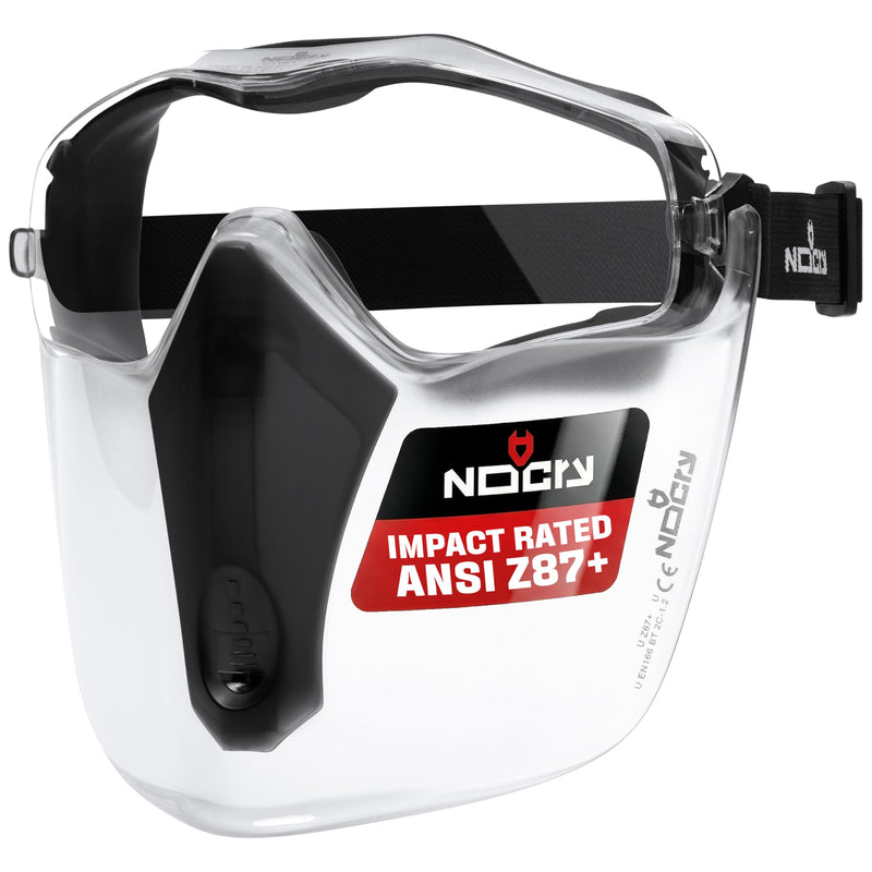 NoCry Safety Face Shield Mask for Work with Premium Anti Fog and Anti Scratch Technology — Durable ANSI Z87.1 Certified Grinding Face Shield with Extreme Impact Resistance Premium Goggles + Shield