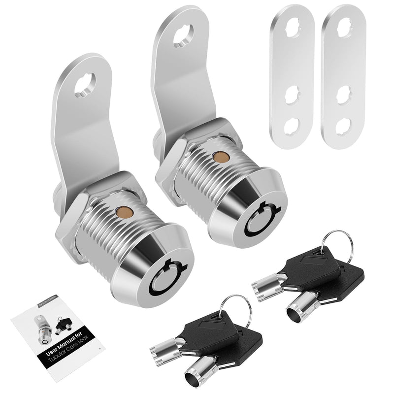 2 Pack Tool Box Lock with Keys, 5/8" Cabinet Lock Cam Lock Keyed Alike, Toolbox Lock Replacement Lock for Mailbox RV Storage Door with Manual, Zinc Alloy (2Pack，5/8 Inch) Chrome - 2 Pack 5/8 Inch