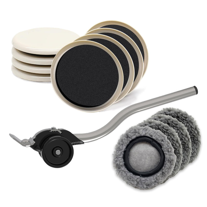 Furniture Lifter Sliders Mover Kit for Carpeted & Hard Floor Surfaces,Move Heavy Furniture Quickly & Easily,3-in-1 Moving System(1 Lifter Tool & 8 Sliders) 1+8 Beige round+4 socks