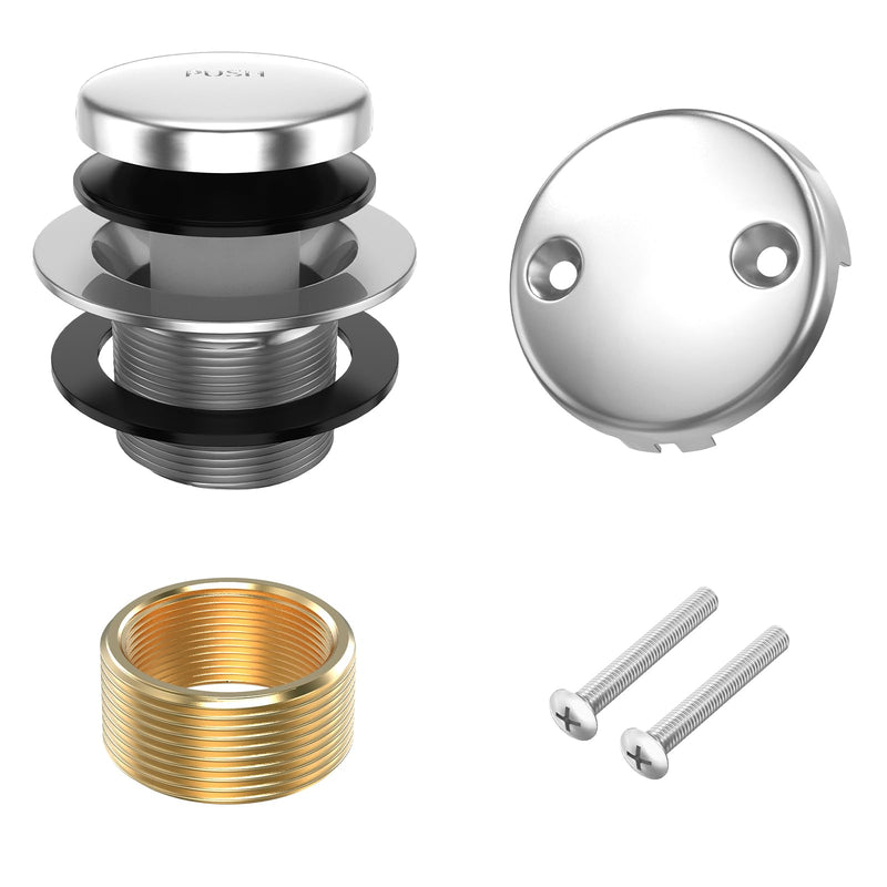 All Metal Tip-Toe Bathtub Drain Kit with Two-Hole Overflow Faceplate and Universal Fine/Coarse Thread Assembly, Bath Tub Drain Kit fits All Bathtub -Chrome Plated Chrome Plated