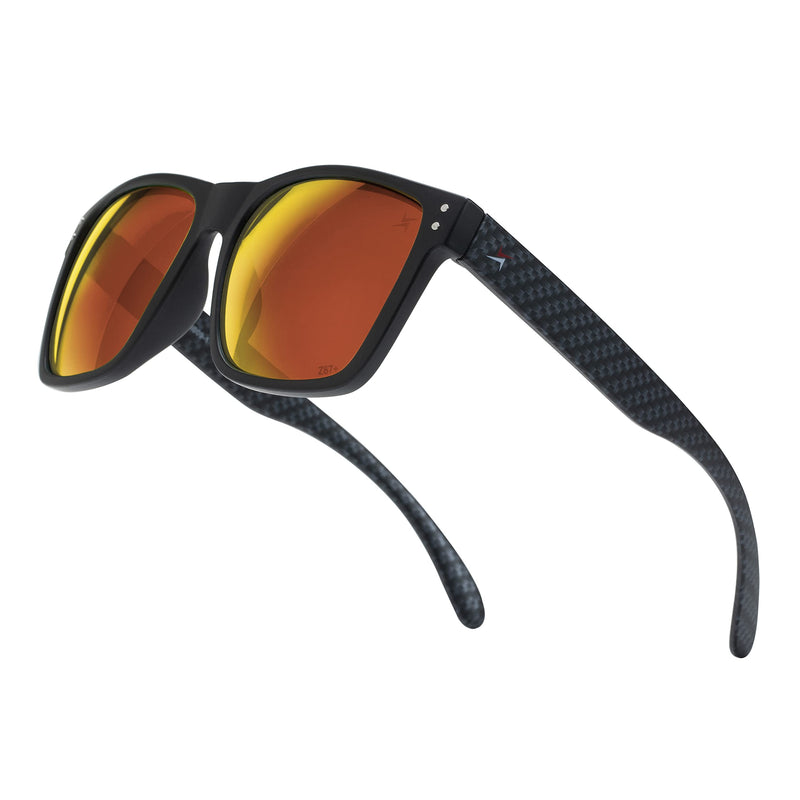 X Power ANSI Z87+ Extra Large Weekenders Safety Sunglasses Impact Resistant Polycarbonate Lens & Frame (Made In Taiwan) 011 Black & Carbon Fiber Frame / Red Mirror Lens