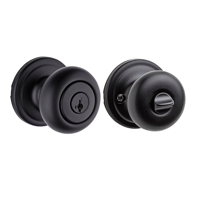 Kwikset Hancock Entry Door Knob with Lock and Key, Secure Keyed Handle Exterior, Front Entrance and Bedroom, Matte Black, Pick Resistant SmartKey Rekey Security and Microban Keyed Entry