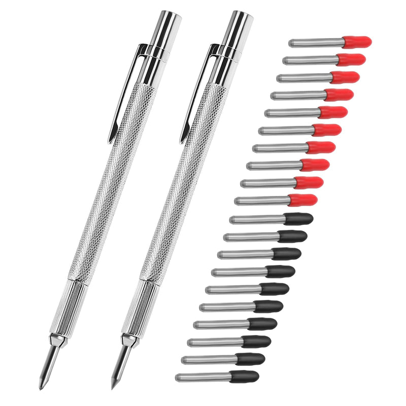 GUTIMORE 2 Pack Tungsten Carbide Scriber with Magnet, with Extra 20 Replacement Marking Tip,Scribe Tool,Etching Engraving Pen for Glass/Ceramics/Metal Sheet S-pen