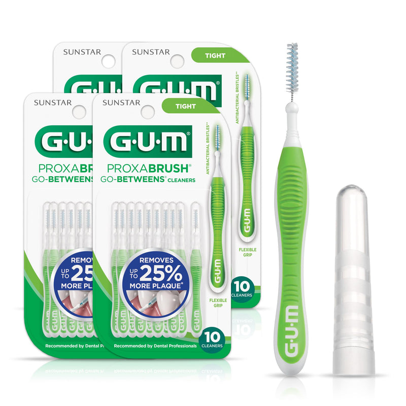 GUM Proxabrush Go-Betweens - Tight - Interdental Brushes - Soft Bristled Dental Picks for Plaque Removal Health - Safe for Braces & Dental Devices, 10ct (4pk) 10 Count (Pack of 4)